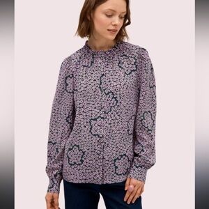 kate spade Purple Floral Flair Flora Ruffle Neck Blouse  button up shirt XXS